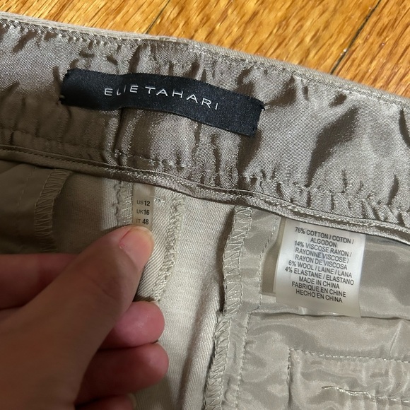 Elie Tahari cotton blend stretch Beige women's dress Career pants size US 12 - Picture 5 of 10